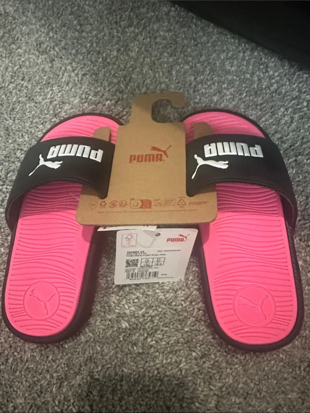Puma Girls Cool Cat 2.0 Black, White & Pink Slides — Brand New